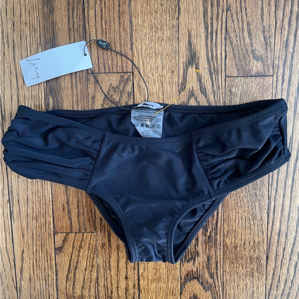 New Lenny Niemeyer High Waist Bikini Bottom Black Pleat Tap Short Small Ruched